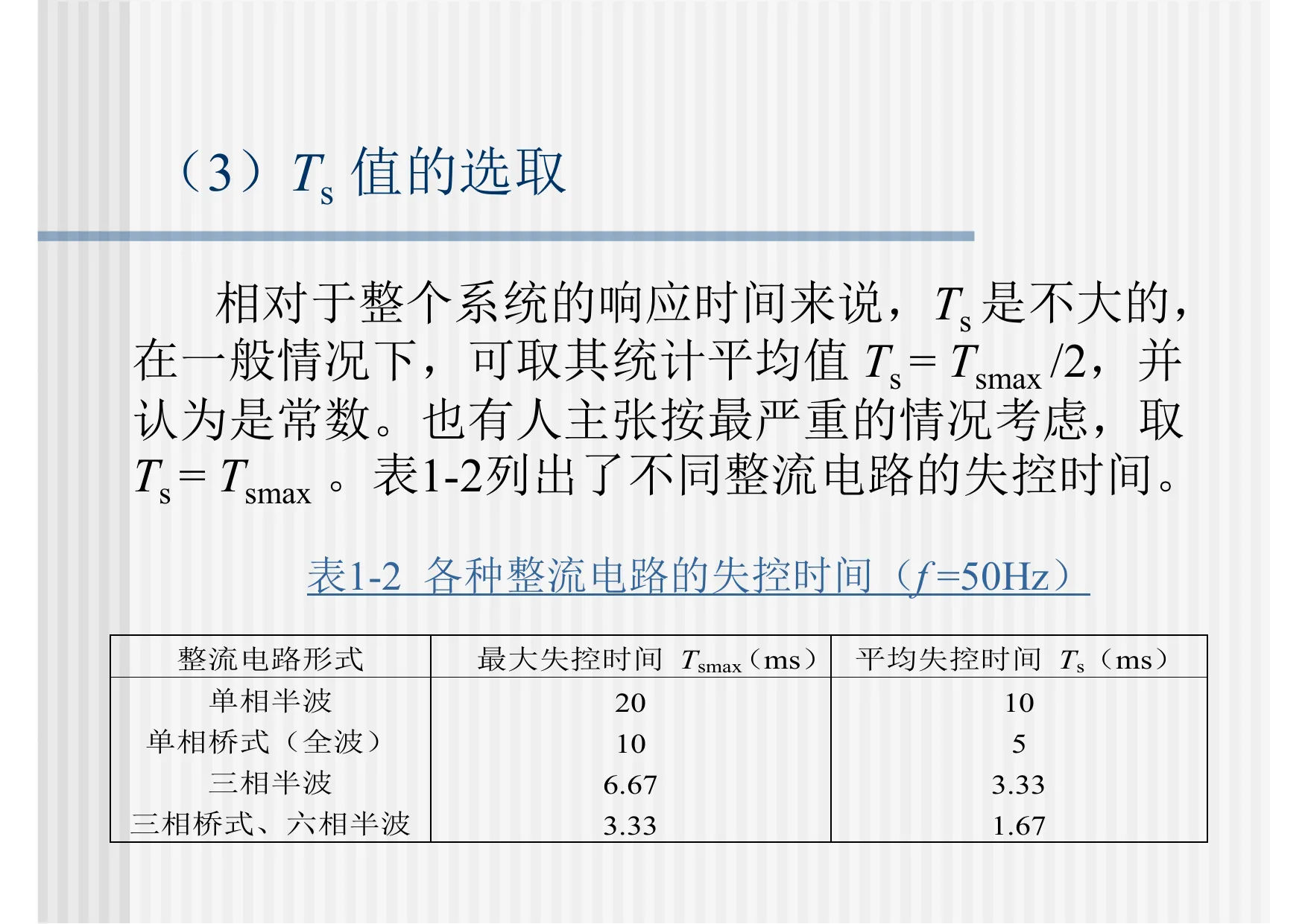 表1-2 各种整流电路的失控时间